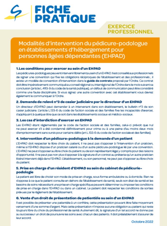 Modalités d'intervention du pédicure-podologue en EHPAD